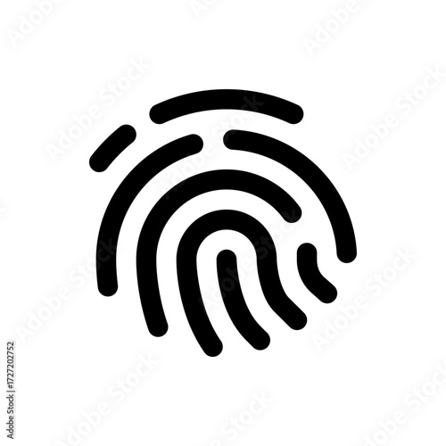 A simple black fingerprint icon on a white background showcasing identification and security measures used