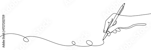 Continuous one line pen hand pencil write one art icon book journal sketch. Sign line pen hand vector signature letter notebook person background contract document single legal white school paper