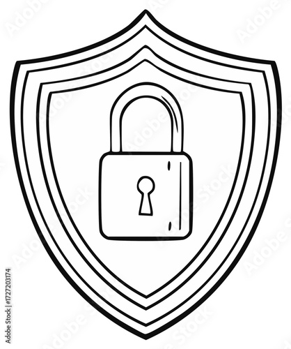Stylized Shield with Padlock Symbolizing Protection and Security Against Cyber Threats, Digital Safety