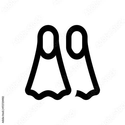A simple black and white icon depicting a pair of swim fins, suggesting swimming or water related activities