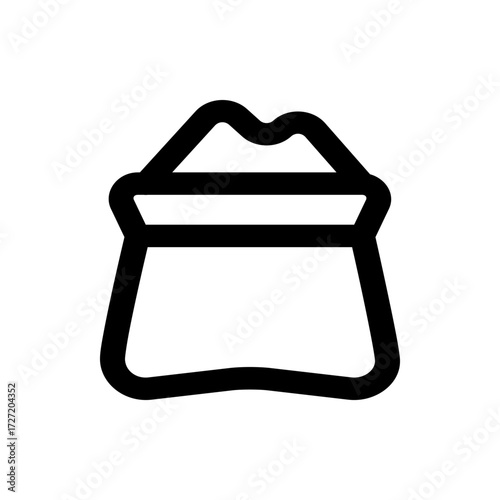 A simple black and white graphic of a bag overflowing with contents depicted in a minimalist style outline