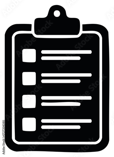 Black and white clipboard icon with a checklist representing tasks completion and organizational planning