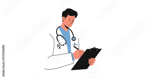 Caring doctor writing prescription for patient well being, health care professional taking notes, medical expert with clipboard, ready to help you feel better