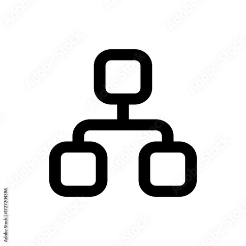 A simple black and white diagram icon depicting a hierarchical structure with connected square elements