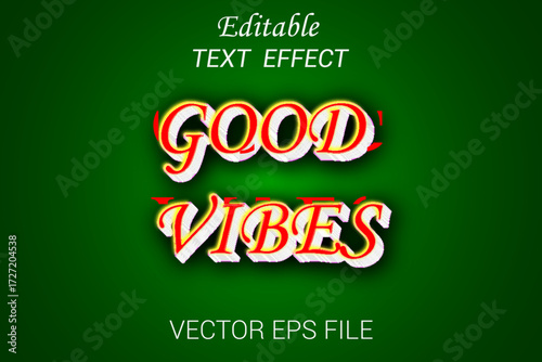 Editable text effect good vibes 3d style vector. Good vibes text effect Typography Design.