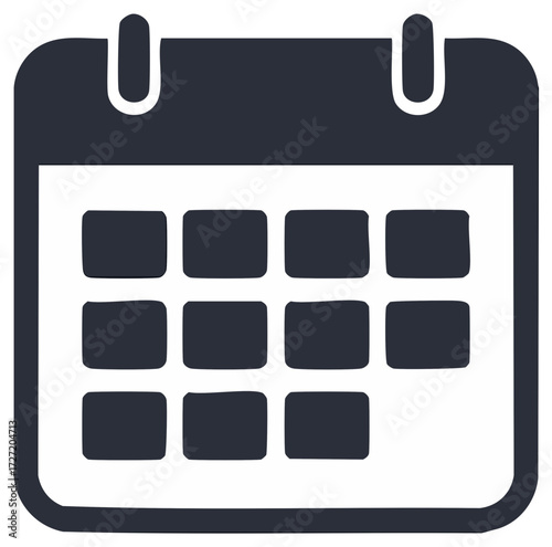 Simple dark calendar icon with schedule grid for event planning reminders