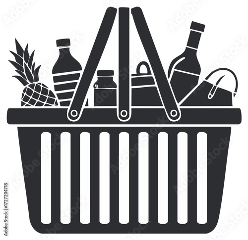 Basket Filled with Food Items and Drinks
