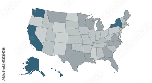 Geographic Representation of Data Across the United States, Highlighting State-Level Statistics and Distribution Patterns for Analysis and Reporting Purposes