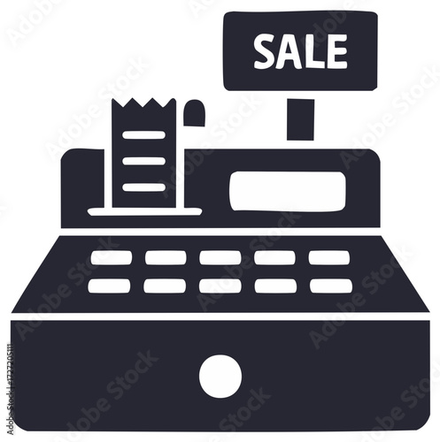 Graphic of a cash register displaying the word 'Sale' above the register, depicting commercial exchange.