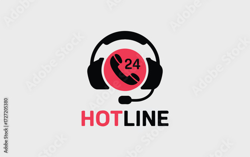 24 Hour Hotline Service Icon with Headphones and Phone Symbol customer service support