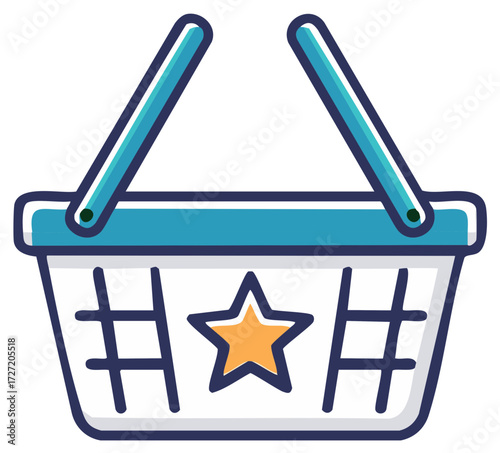 Illustration of a basket with a star symbol. Shopping or gift giving concept.