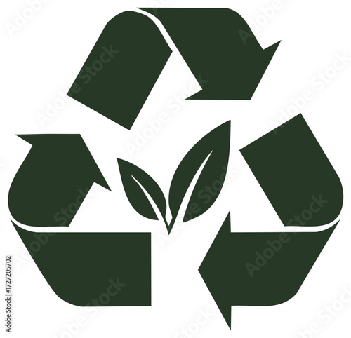 Green recycling symbol with growing plant illustration signifying environmental sustainability and ecological renewal