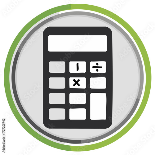 Calculator icon within a gray circle with a green ring, emphasizing mathematical operations and financial calculations