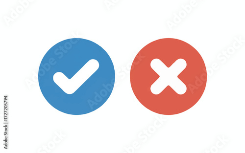 Blue Check Mark and Red Cross Symbols on White Background vector illustration