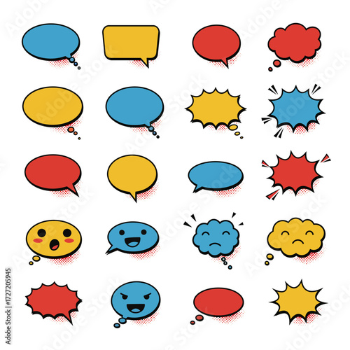 Comic Speech Bubbles Set Vector illustration of diverse shapes for messages and conversations