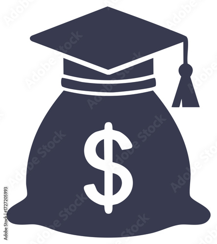 Education costs illustration, scholarship concept, money bag with graduation cap