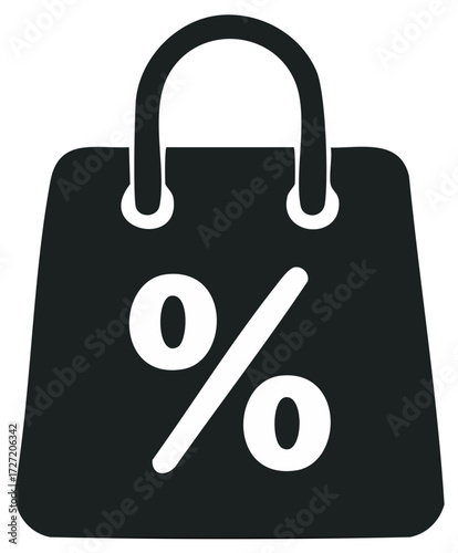 Black shopping bag icon with discount percentage sign for commercial use illustration
