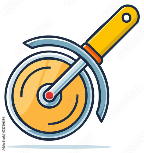 Pizza cutter wheel knife kitchen utensil vector icon cartoon illustration