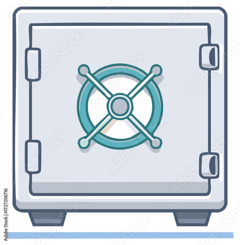 Illustration of a Closed Gray Safe with a Turquoise Combination Lock for Security and Financial Protection