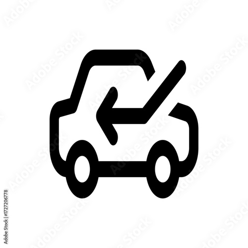 A simple black and white icon depicting a car with an arrow pointing towards the back of the vehicle