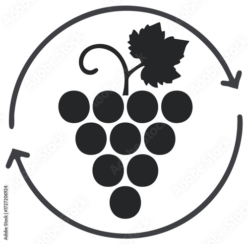 Grape cluster silhouette with circular arrows indicating a process or cycle