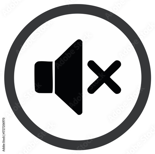 Mute speaker icon with cross symbol for sound off and no volume UI element
