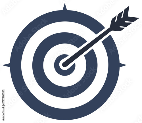 Vector icon of an arrow hitting the bullseye of a target symbolizing success and goals