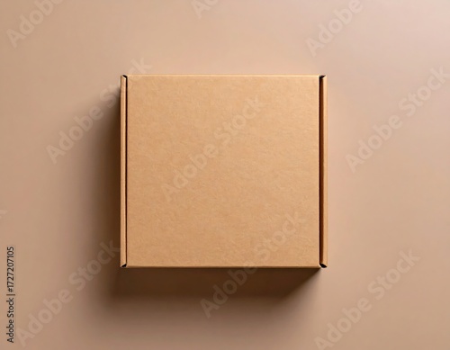 Beige cardboard box, top view