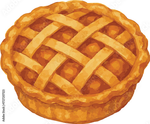 Vector watercolor painted illustration of an apple pie