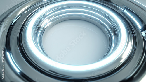 Futuristic Chrome Ring With Neon Light Circle — Modern High-Tech Design, Minimalist, Sleek