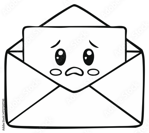 Sad Cartoon Letter in an Open Envelope Line Art Coloring Page