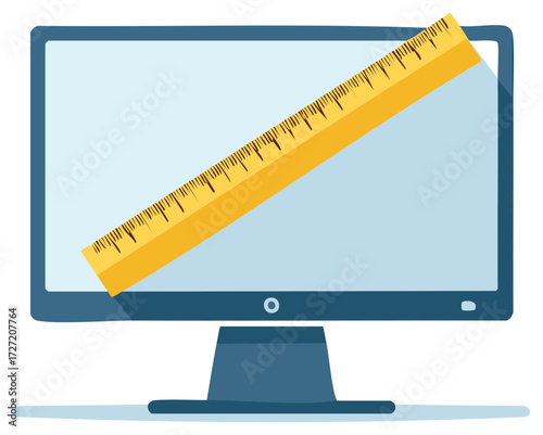 Computer monitor with ruler over screen, digital design concept.