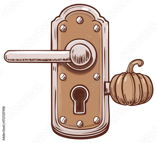 Vintage Door Handle with Pumpkin Knob Illustration