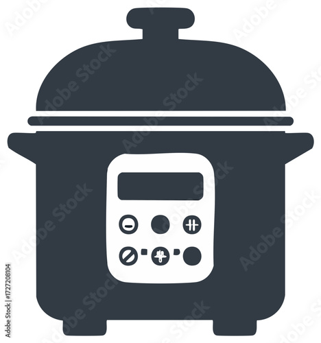 Digital multi cooker for home cooking with control panel vector silhouette, modern kitchen appliance with various cooking modes