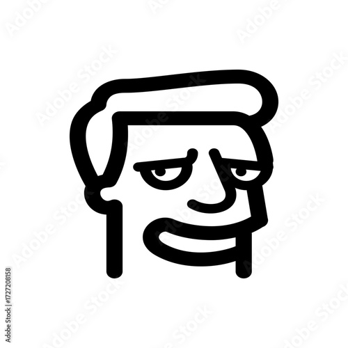 A stylized drawing of a man's face with a distinct outline and simplified features in black and white art