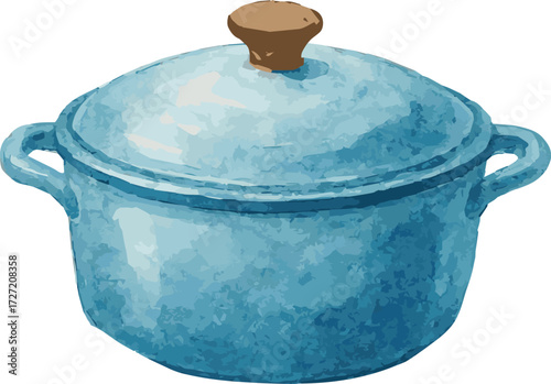 Vector watercolor painted illustration of a pot