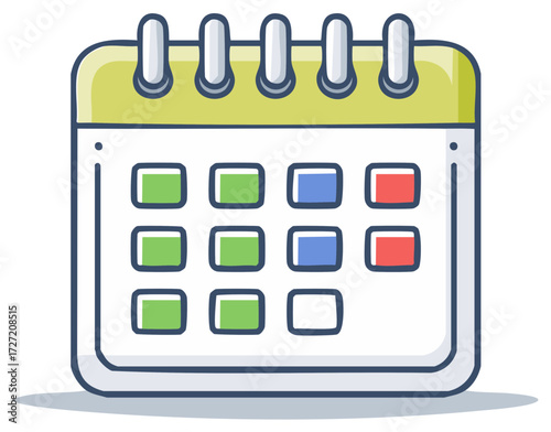 Simple illustration of a desk calendar with highlighted dates and a coil binding