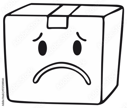 Sad shipping box monochrome illustration for moving stress or bad product delivery