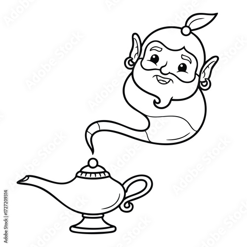 A whimsical genie emerging from a magical lamp, bringing a sense of wonder and enchantment to the scene.