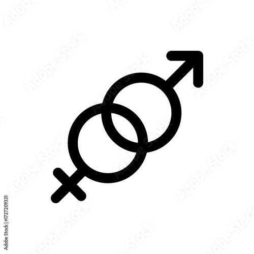 Interlocked gender symbols representing male and female identity in a simple black and white illustration