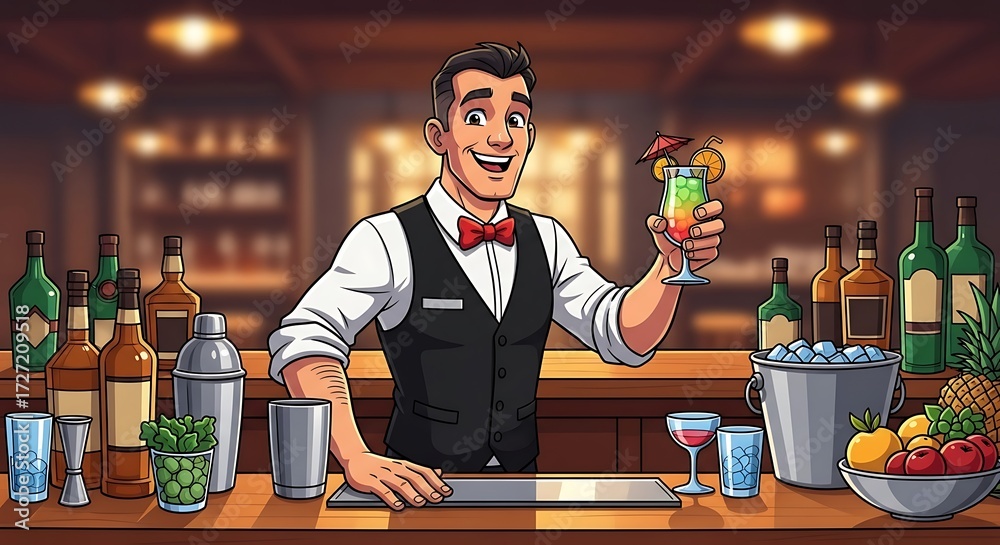© jani - Bartender serving cocktail.