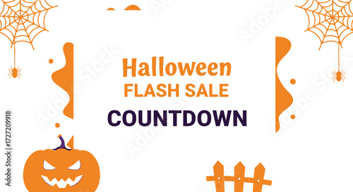 Halloween flash sale countdown banner with pumpkin and spiderweb design
