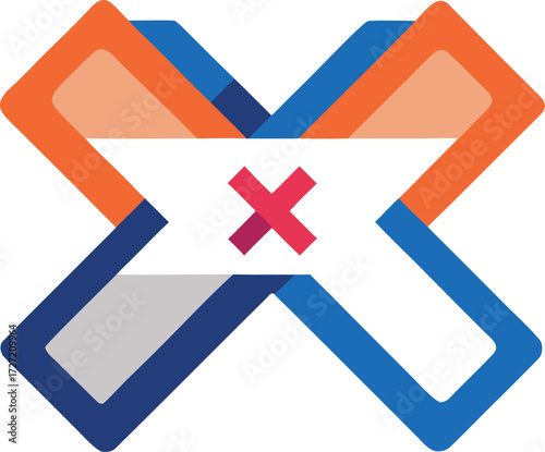 Floating dual id cards mockup crossed in x shape vector illustration eps icon