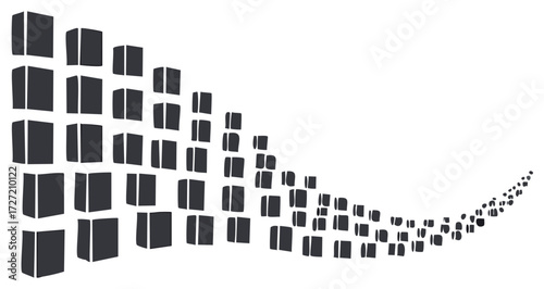 Abstract flowing wave of hand drawn black cubes vector illustration