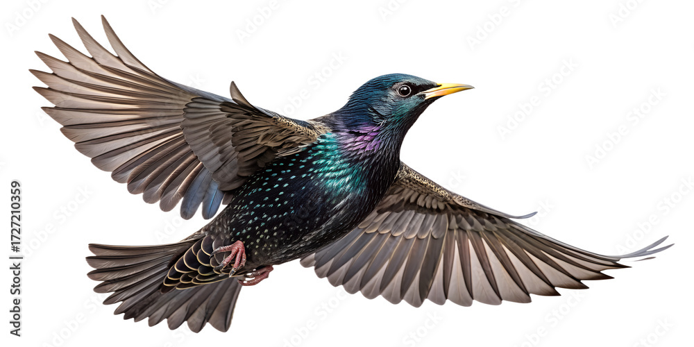 Obraz premium Starling PNG – Realistic Flying Bird on Transparent Background