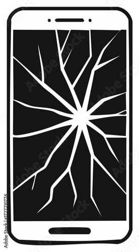 Broken smartphone screen shows cracks symbolizing damage repair service risks and phone screen protection insurance.