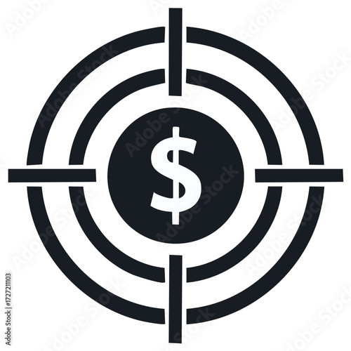 Financial target concept with dollar sign icon inside of a target for success.