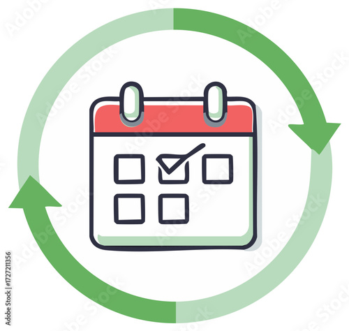 Recurring schedule and planning icon with a calendar and cyclic arrows for regular events and appointments