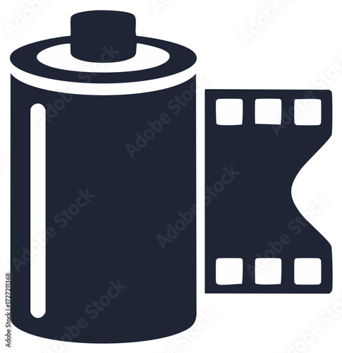 Icon of a film roll with a film strip next to it representing analog photography and motion picture