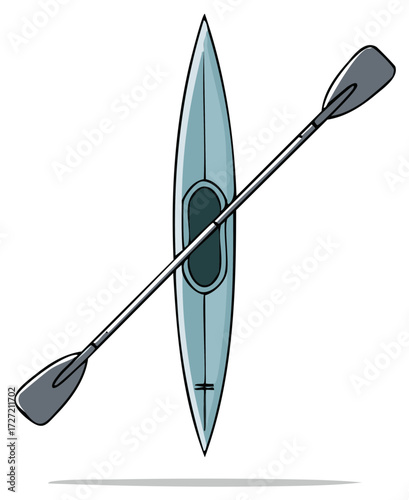 Kayaking and paddle sport adventure with a sleek blue kayak and oar isolated on white